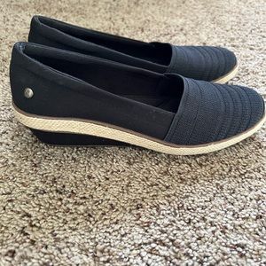 Grasshoppers slip on black wedge shoe, excellent condition, pet and smoke free